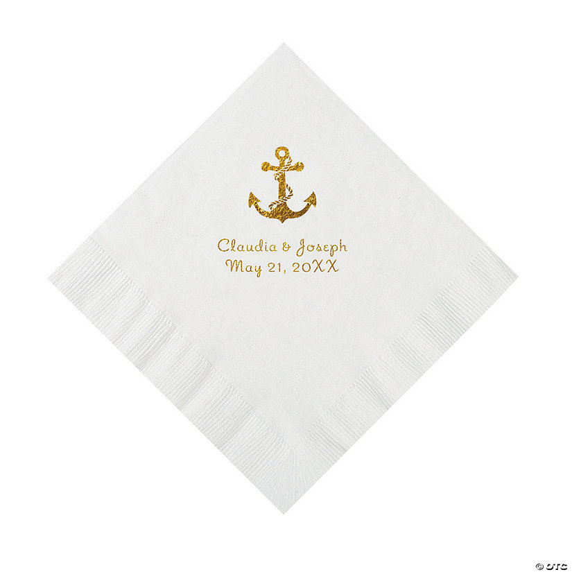 White Anchor Personalized Napkins with Gold Foil - Luncheon Image Thumbnail