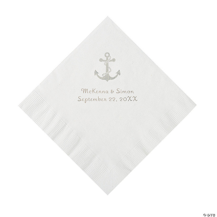 White Anchor Personalized Napkins with Silver Foil - Luncheon Image Thumbnail