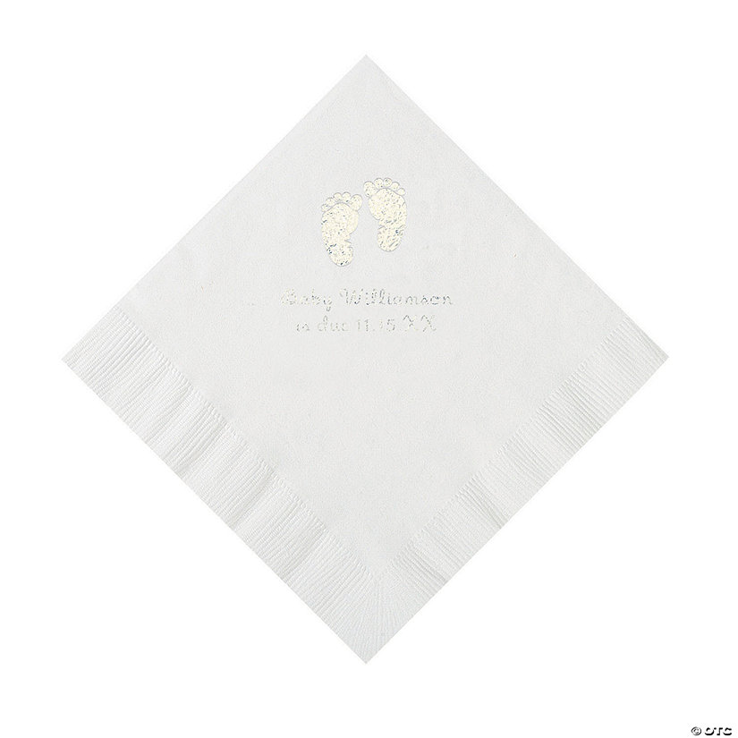 White Baby Feet Personalized Napkins with Silver Foil - 50 Pc. Luncheon Image Thumbnail