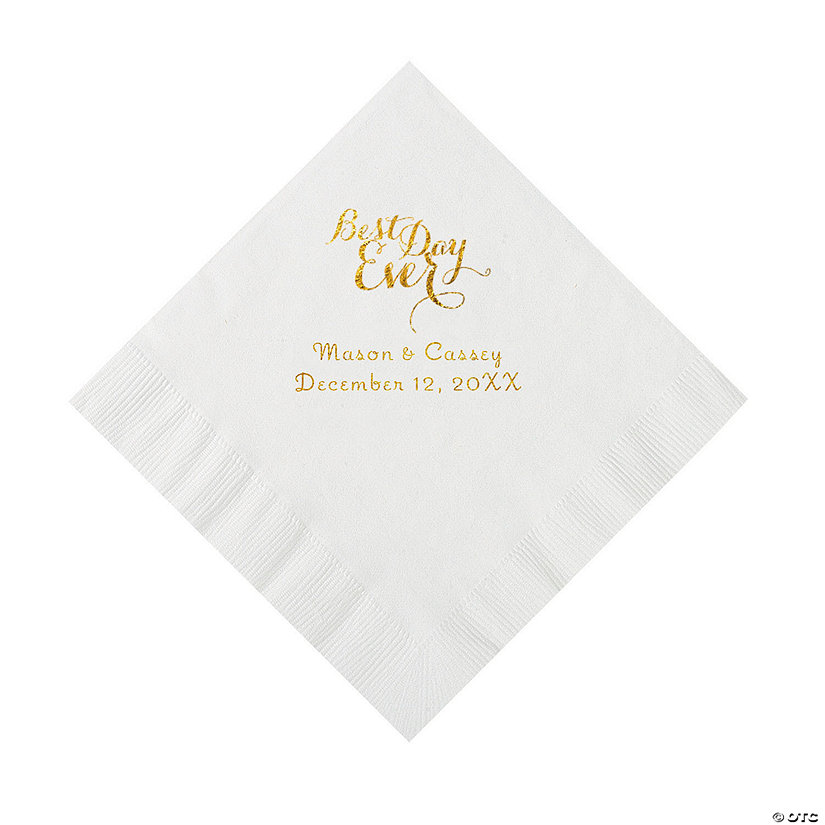 White Best Day Ever Personalized Napkins with Gold Foil - Luncheon Image Thumbnail