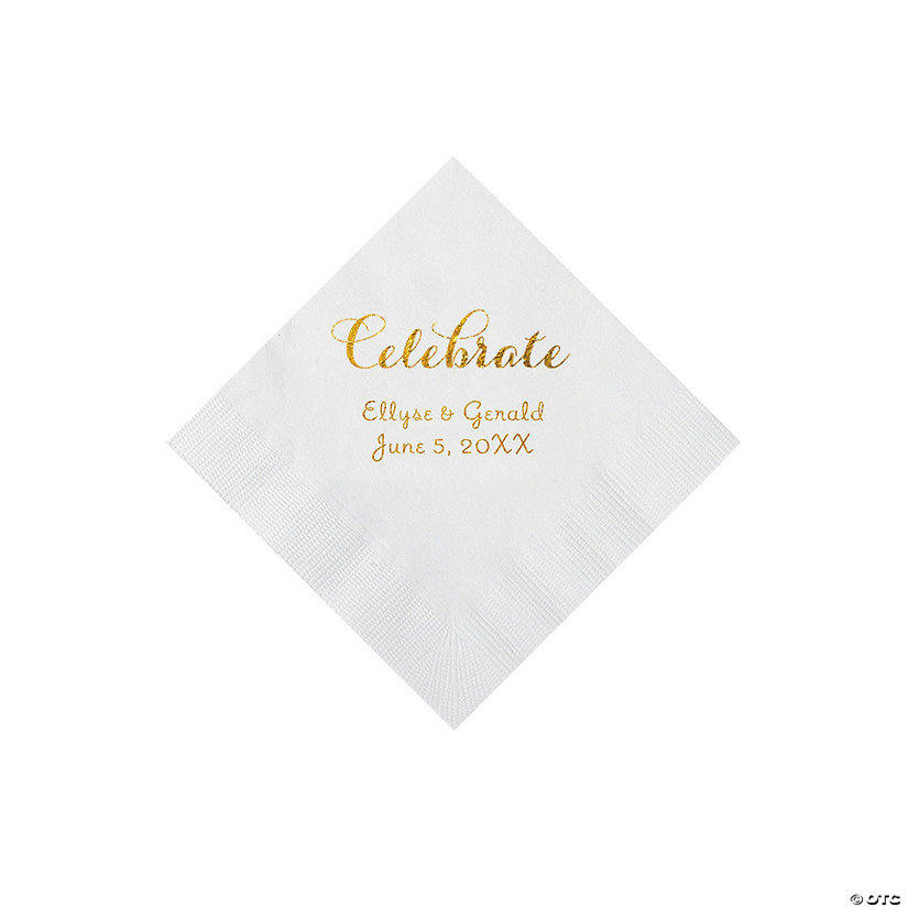 White Celebrate Personalized Napkins with Gold Foil - Beverage Image Thumbnail