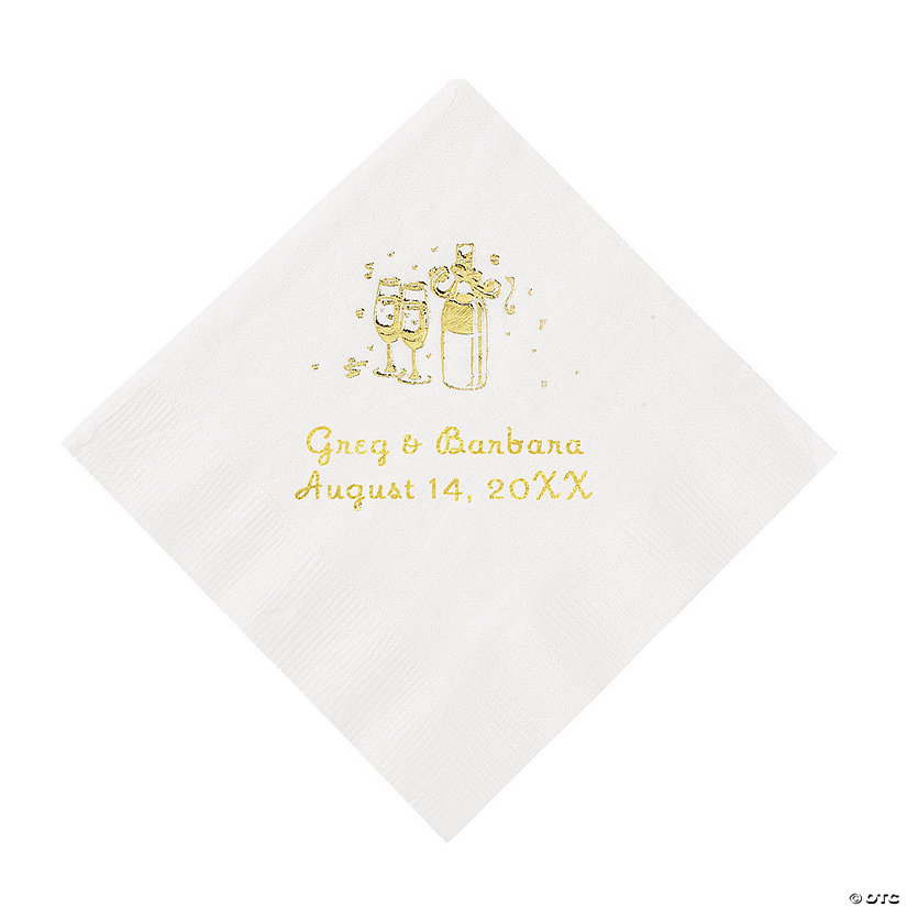 White Champagne Personalized Napkins with Gold Foil - 50 Pc. Beverage Image