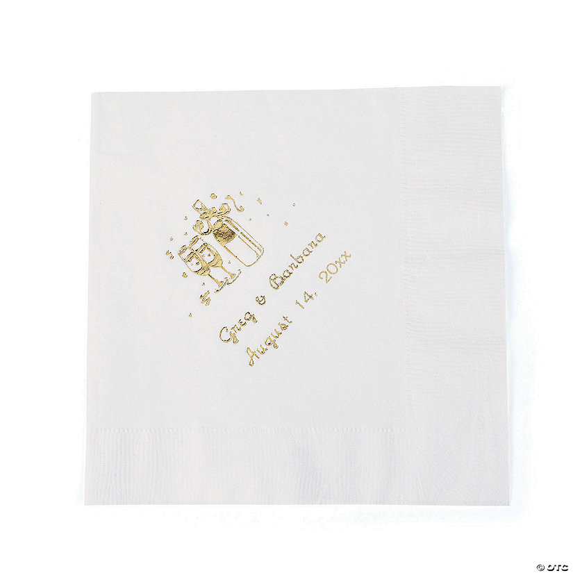 White Champagne Personalized Napkins with Gold Foil - 50 Pc. Luncheon Image