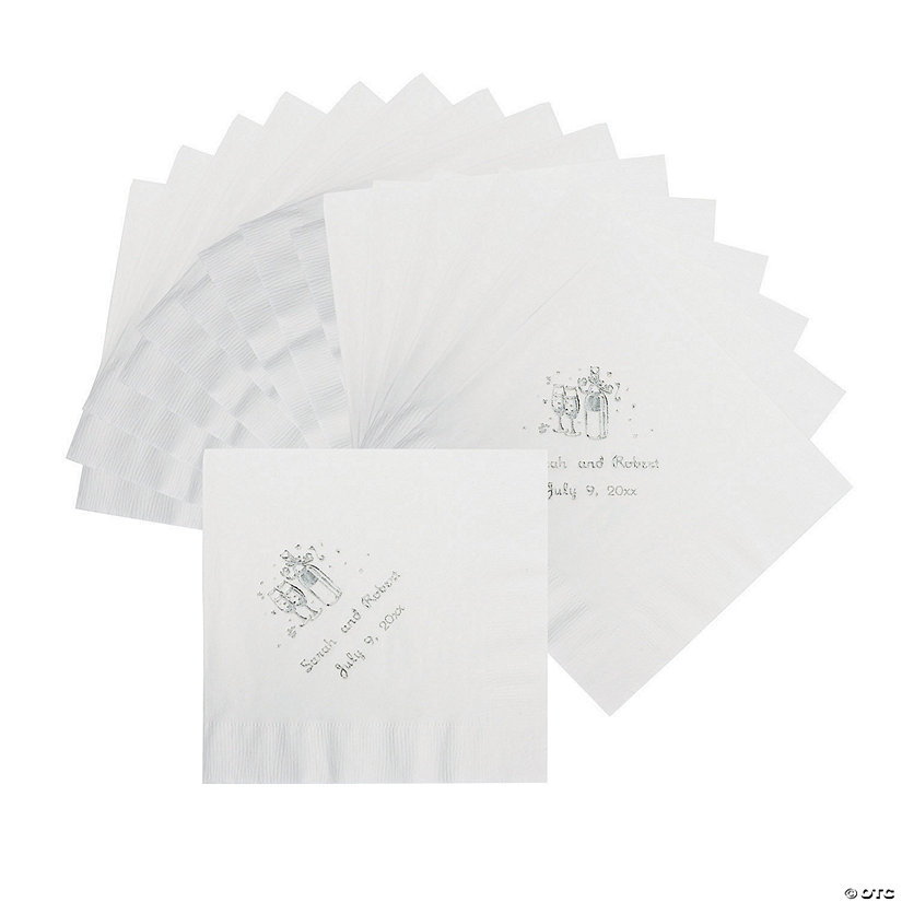 White Champagne Personalized Napkins with Silver Foil - 50 Pc. Luncheon Image