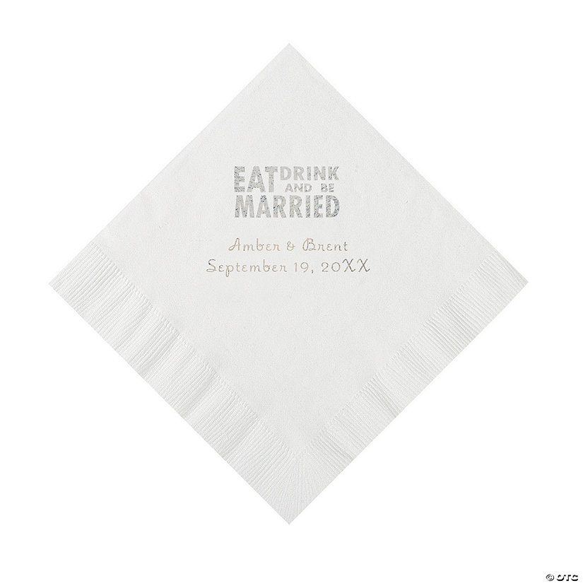 White Eat, Drink And Be Married Napkins with Silver Foil - 50 Pc. Luncheon Image