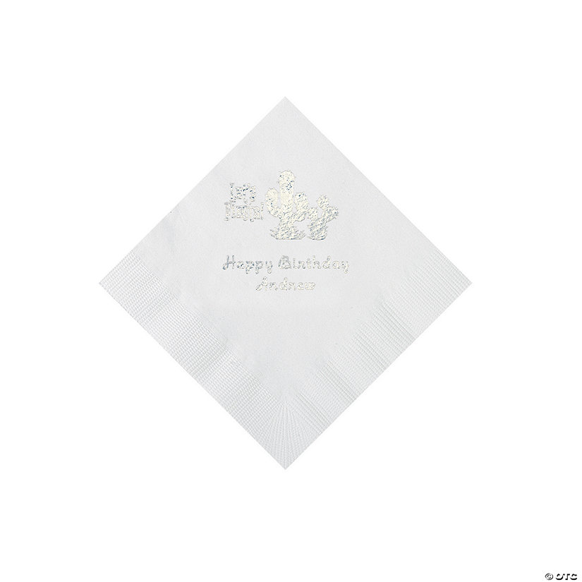 White Fiesta Personalized Napkins with Silver Foil - 50 Pc. Beverage Image Thumbnail