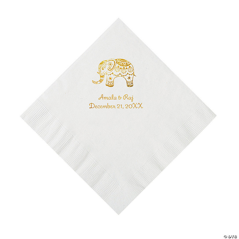 White Indian Wedding Personalized Napkins with Gold Foil - Luncheon Image Thumbnail