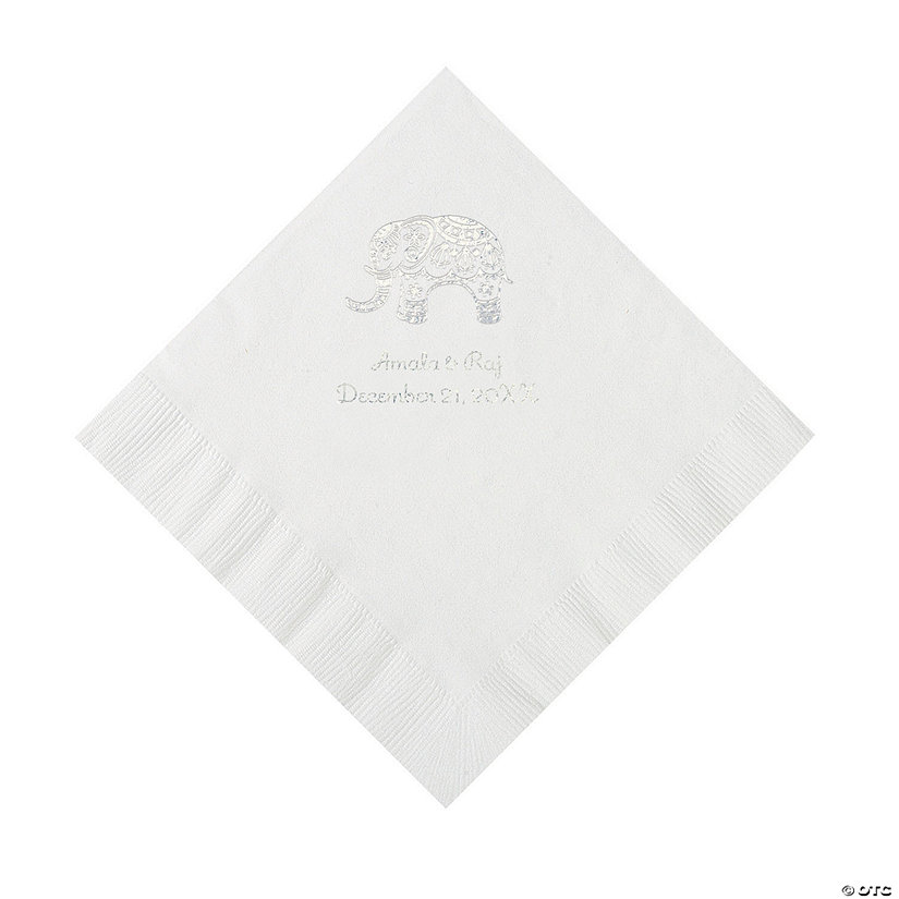 White Indian Wedding Personalized Napkins with Silver Foil - Luncheon Image Thumbnail