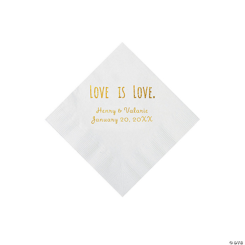 White Love is Love Personalized Napkins with Gold Foil - Beverage Image Thumbnail