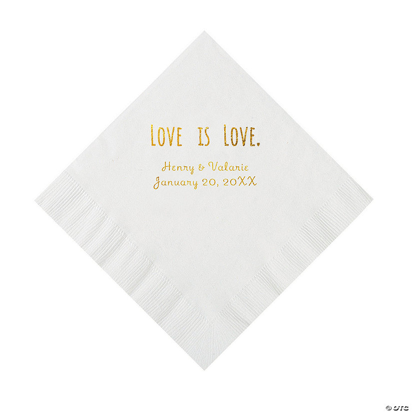 White Love is Love Personalized Napkins with Gold Foil - Luncheon Image Thumbnail