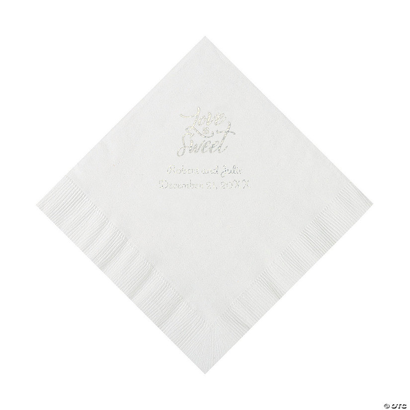 White Love Is Sweet Personalized Napkins with Silver Foil &#8211; Luncheon Image Thumbnail
