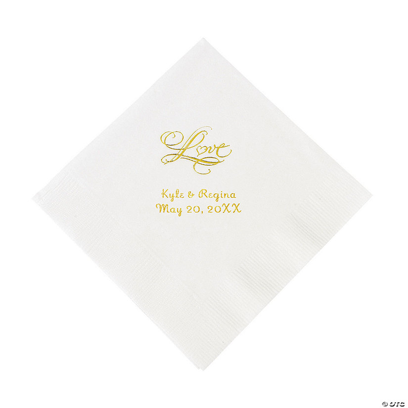 White &#8220;Love&#8221; Personalized Napkins with Gold Foil - Luncheon Image Thumbnail