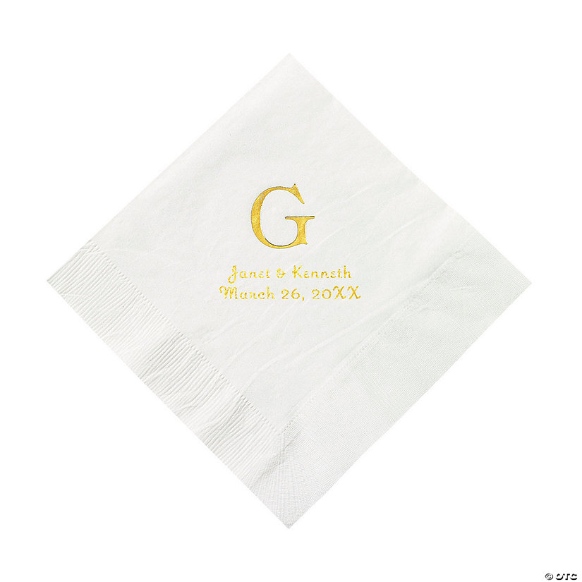 White Monogram Personalized Napkins with Gold Foil - Luncheon Image Thumbnail