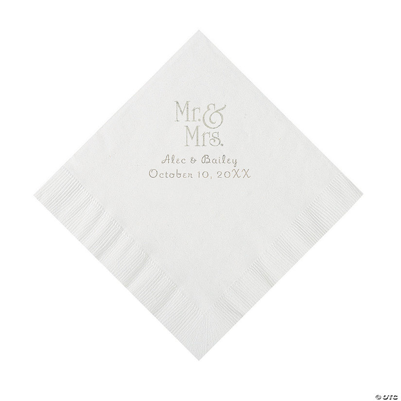 White Mr. & Mrs. Personalized Napkins with Silver Foil - 50 Pc. Luncheon Image