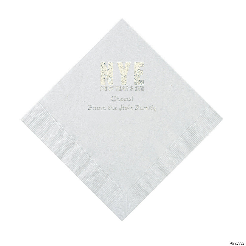 White New Year&#8217;s Eve Personalized Napkins with Silver Foil - Luncheon Image Thumbnail