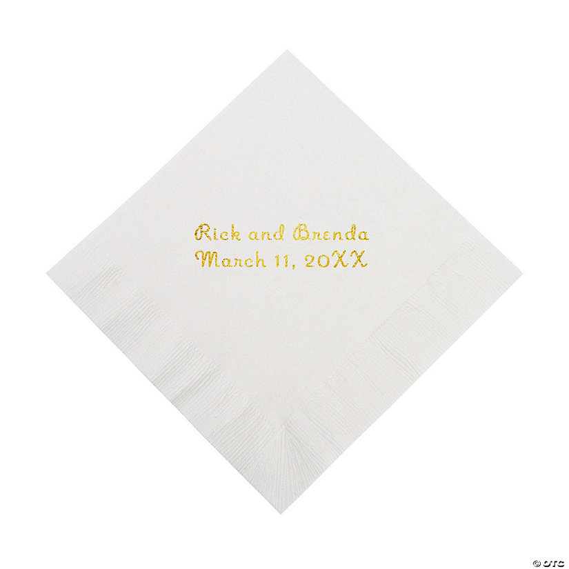 White Personalized Napkins with Gold Foil - Beverage Image