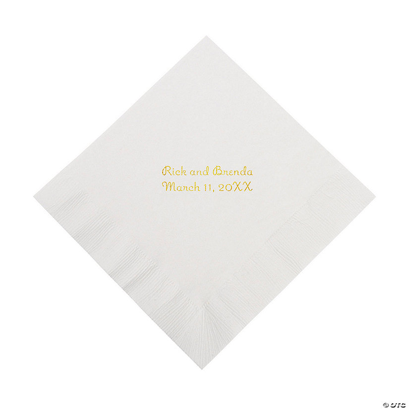 White Personalized Napkins with Gold Foil - Luncheon Image Thumbnail