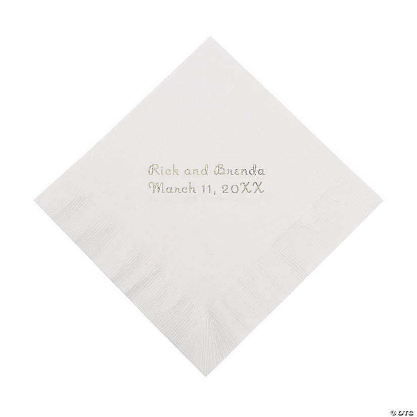 White Personalized Napkins with Silver Foil - Beverage Image