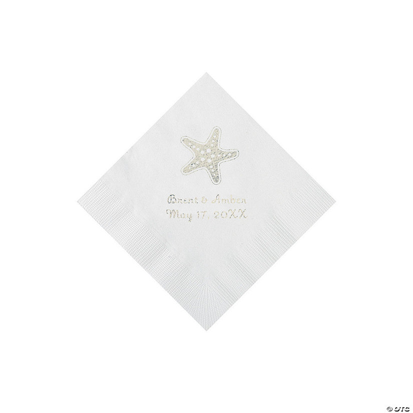 White Starfish Personalized Beverage Napkins- 50 Pc. Image