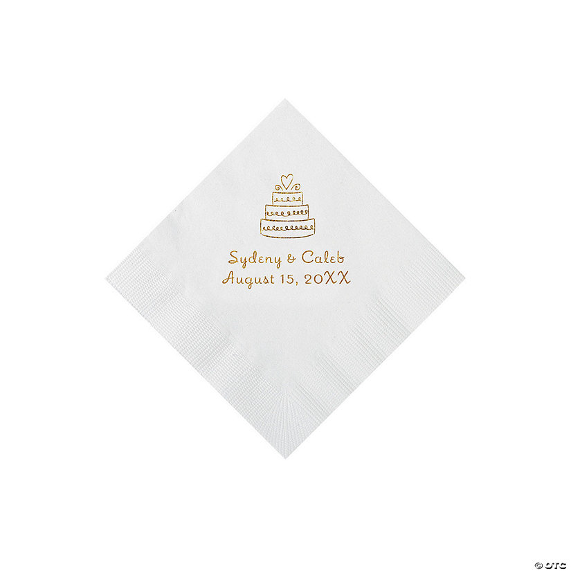White Wedding Cake Personalized Napkins with Gold Foil - 50 Pc. Beverage Image Thumbnail
