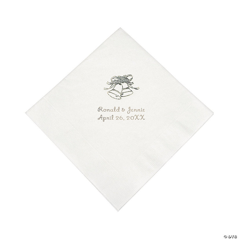 White Wedding Personalized Napkins with Silver Foil - Luncheon Image Thumbnail