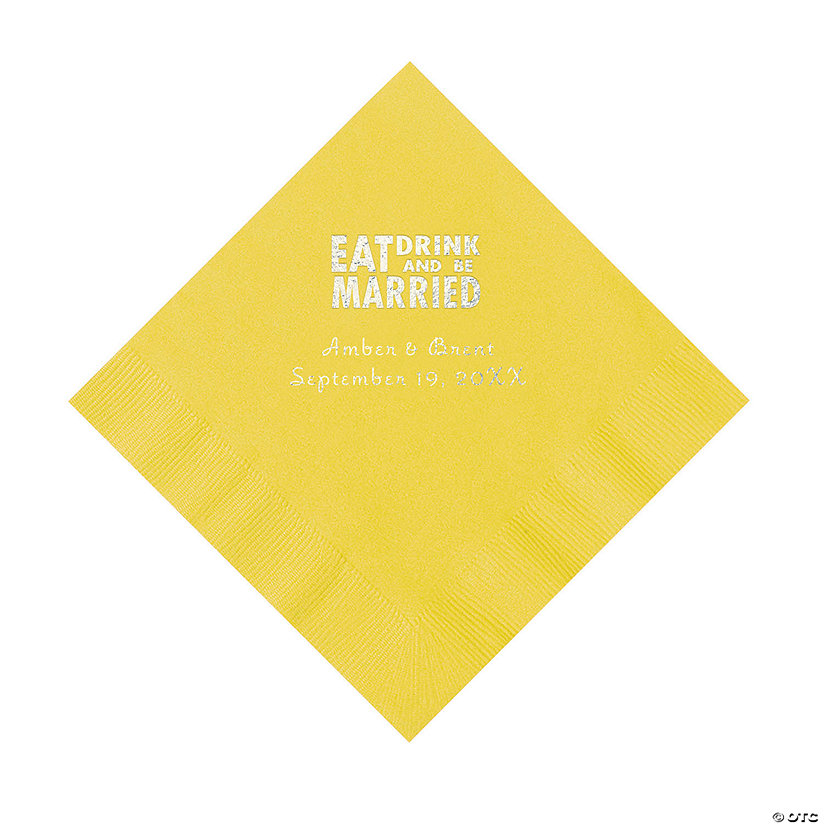 Yellow Eat, Drink And Be Married Napkins with Silver Foil - 50 Pc. Luncheon Image
