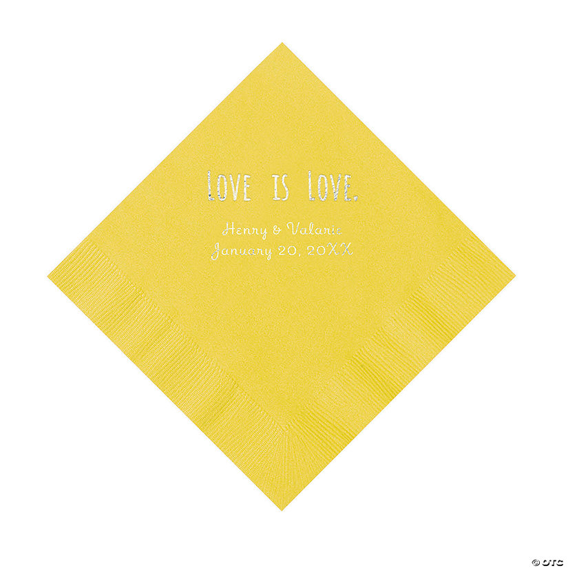 Yellow Love is Love Personalized Napkins with Silver Foil - Luncheon Image Thumbnail
