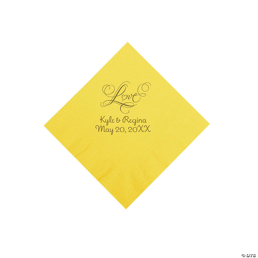 Yellow Love Personalized Napkins with Gold Foil - 50 Pc. Beverage Image Thumbnail