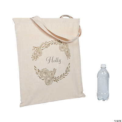 Personalized Extra-Large Floral Canvas Zipper Tote Bag