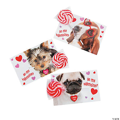 Swirl Lollipop with Dog Card Valentine Exchanges for 24