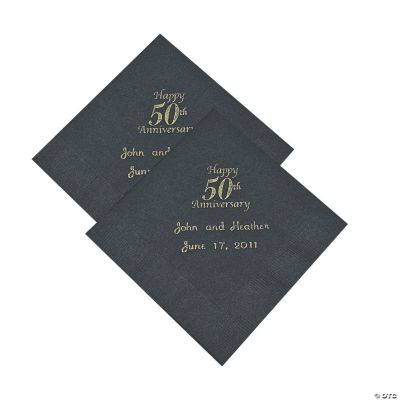 Personalized 50th Anniversary Beverage Napkins - Gold Print