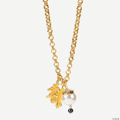 Goldtone Leaf and Large Round Pearl Necklace