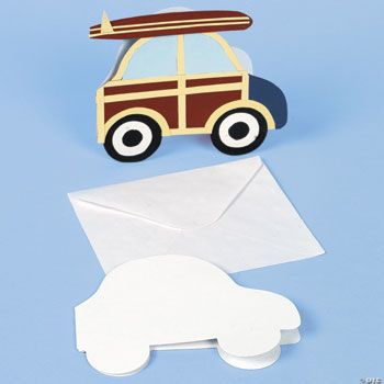 Woody Car Card with Surfboard