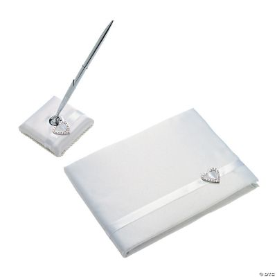White Wedding Guest Book Pen Set With Heart Buckle Oriental Trading