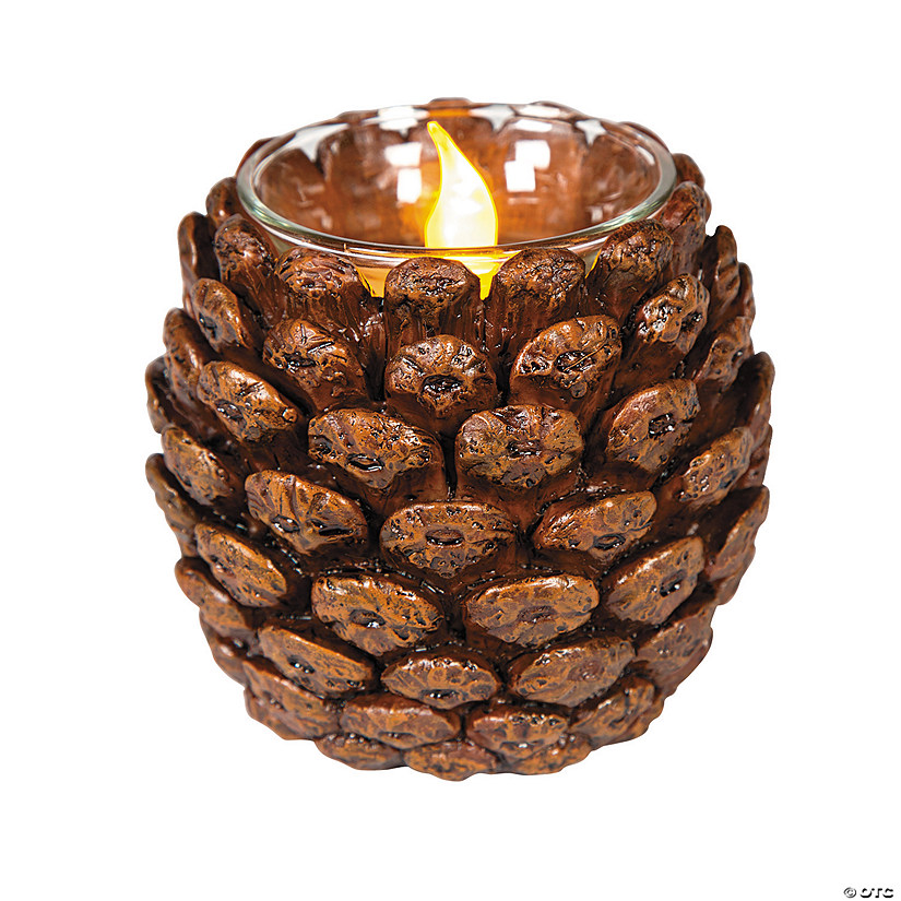 Single Natural Pinecone Gold Glitter Christmas Tealight Candle Holder 16cm 