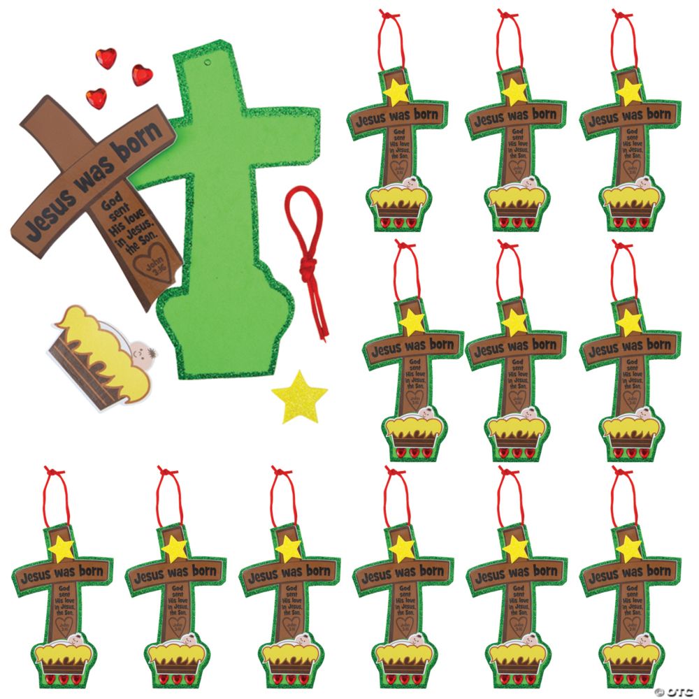12 Pc 4"x3" “Jesus Was Born” Christmas Ornament Craft Kit