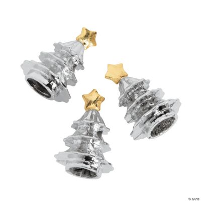 Silvertone Christmas Tree with Gold Star Large Hole Beads - Discontinued