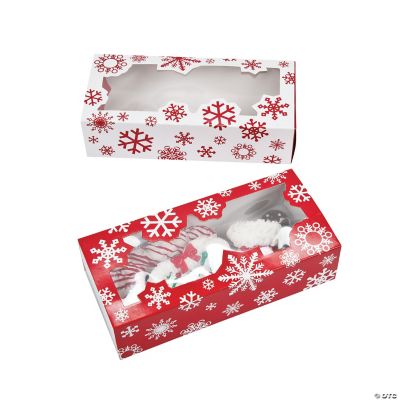 7" x 2" Snowflake Red & White Cardstock Cookie Boxes 12 Pc.