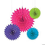 8 - 16 Bright Hanging Paper Fans - 12 Pc.