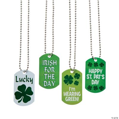 Fun and Festive St. Patrick’s Day Dog Tag Necklaces - 12 Pc. for Parties and Parades