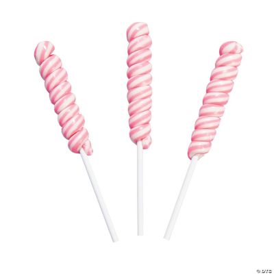 2 9 oz. Mini Pink & White Twisty Strawberry Lollipops - 24 Pc.
