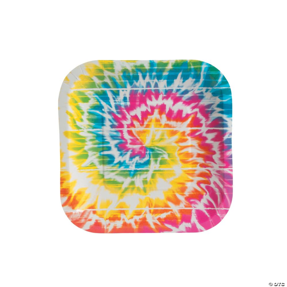 8 Pc Beach Bum TieDye Square Paper Dessert Plates