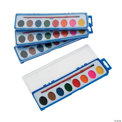 Plate For Mixing Watercolors Filled With Many Colors Of Dry Paint.  Watercolor Tray And Brush On White Background. Stock Photo, Picture and  Royalty Free Image. Image 121247244.