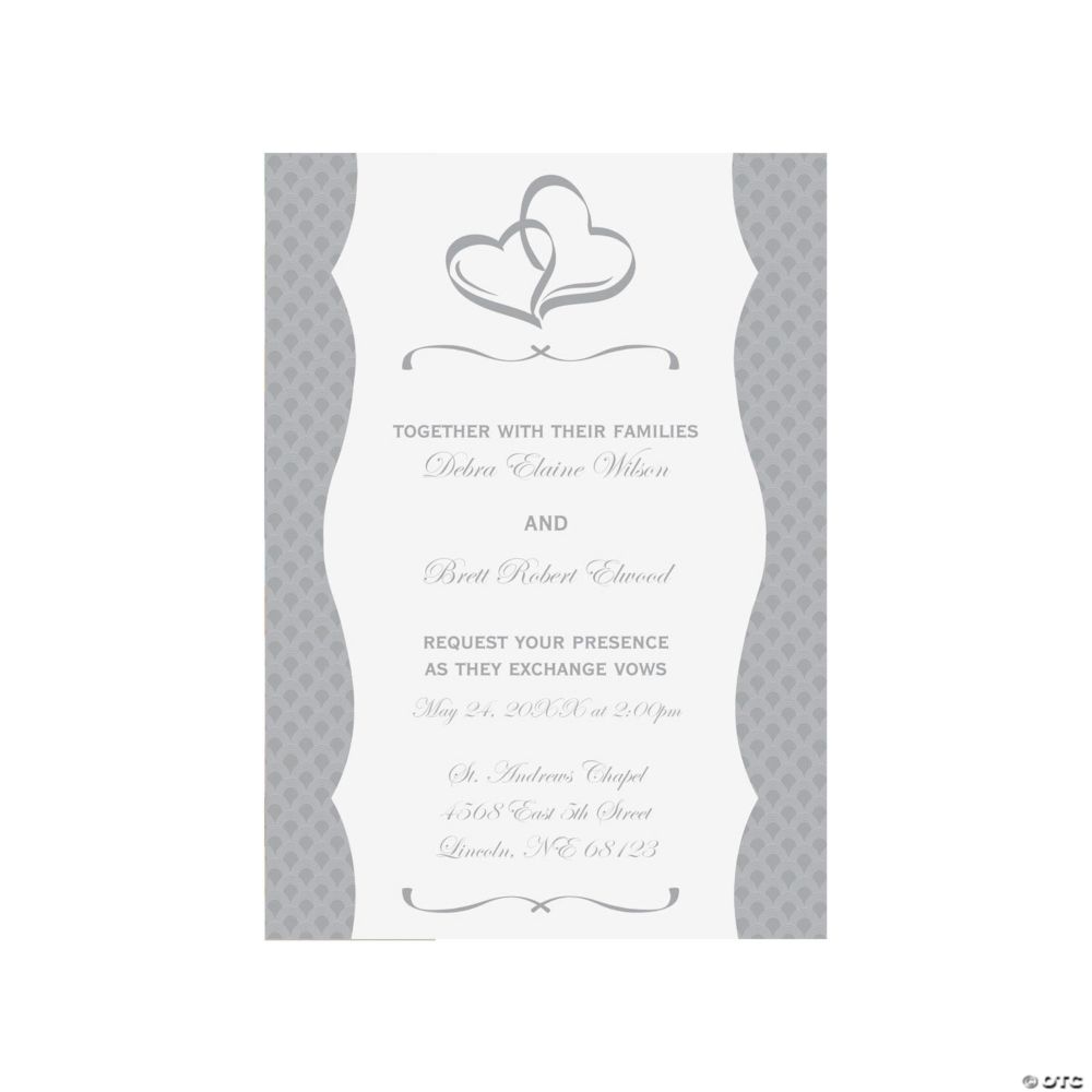 40 Pc 5x7 Personalized Two Hearts Wedding Invitations