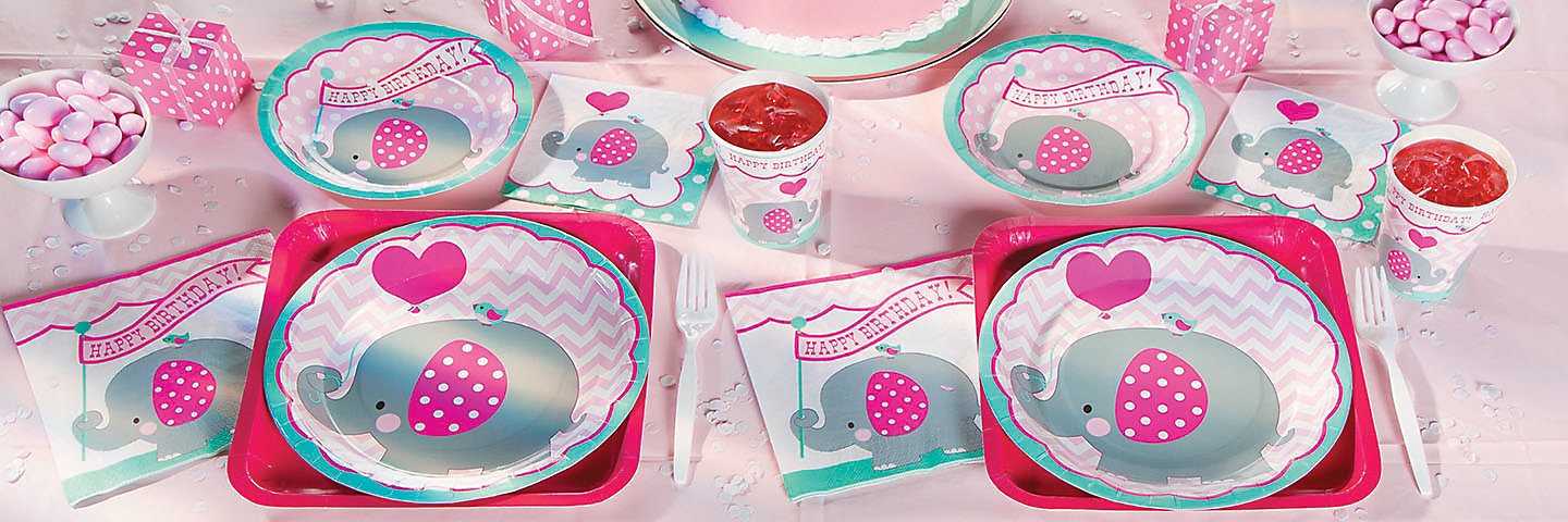 Pink Elephant First Birthday Party Supplies