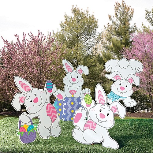 Whaline 54Pcs Easter Classroom Decoration Set 24Pcs Easter Egg Rabbit Bunny Cut-Outs with Glue Point 30Pcs Spring Flower Grass Bulletin Border Stickers Self-Adhesive Board Border Trim for Blackboard 