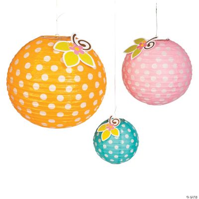 Polka Dot Hanging Paper Lanterns with Flowers