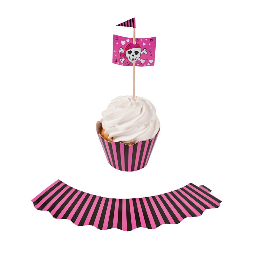 pink pirate cupcake toppers and wrappers