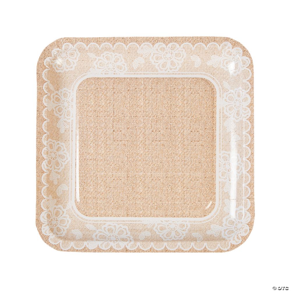 8 Pc 9 Burlap Lace Wedding Square Paper Dinner Plates