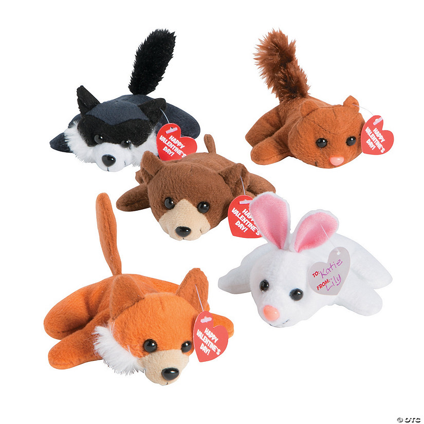 Bulk Mini Stuffed Animal Assortment Valentine Exchanges with Card for 50